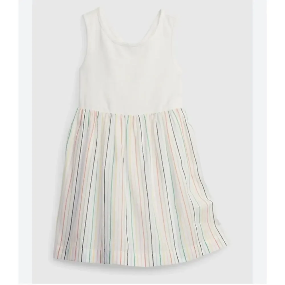 Baby Gap Girls Striped 100% Cotton Crossback Tank Dress Summer White Size 4 Year